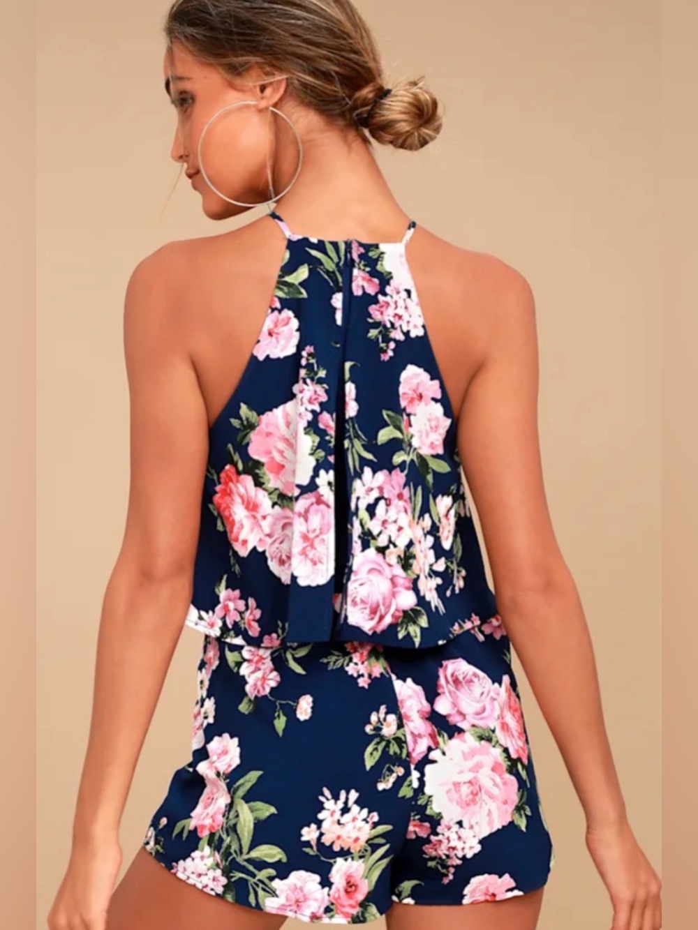 Lulus In The Garden Navy Blue Floral Print Romper - Size XS - Picture 5 of 5